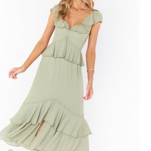 Show Me Your MuMu Reese Ruffle Dress Moss Green